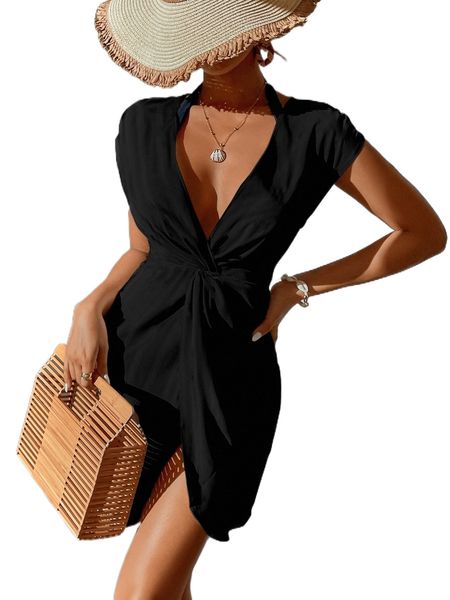 

striped twist cover up 17db#, White;black