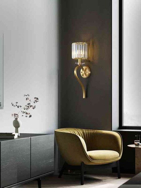 

pendant lamps light luxury all copper crystal wall lamp modern simple living room tv background bedroom bedside american postmodern