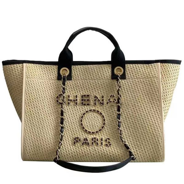 

designer fashion luxury beach bags large ch linen woven women evening handbag straw knitting shoulder portable brand classic female big capa