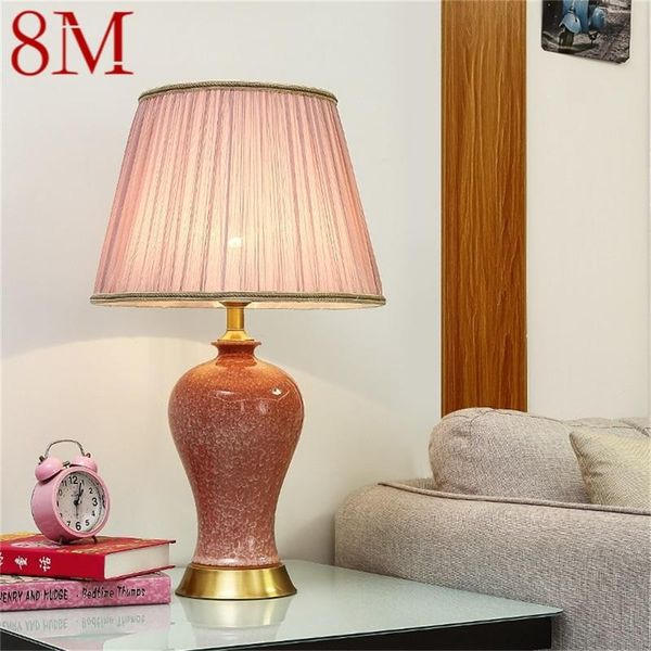 Lampade da tavolo in ceramica rosa di lusso in rame da scrivania in tessuto leggero per la casa, soggiorno, camera da letto, ufficio