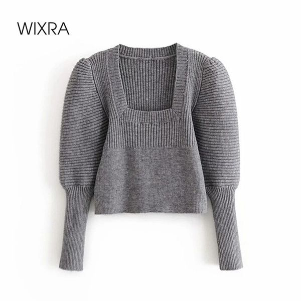 

wixra womens sweaters fashion square collar high street puff sleeve autumn winter pullovers femme party jumpers 201222, White;black