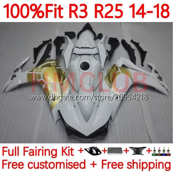 Injektionsformverkleidungen für Yamaha YZFR3 YZF-R25 YZFR25 14-18 Bodywork 30no.3 YZF R 3 25 R3 R25 14 15 16 17 18 YZF-R3 2015 2015 2016 2017 2018 OEM Body Kit Weißgold