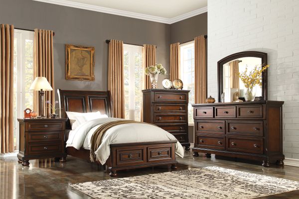 

classic transitional nightstand brown cherry finish birch veneer hidden drawer bun feet bedroom furniture