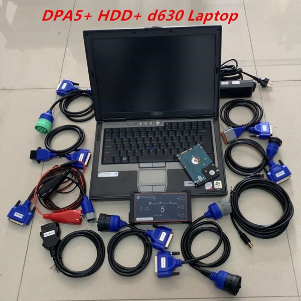 DPA5 USB -дизельные грузовики Диагностический инструмент с ноутбуком D630 RAM 4GB Полный комплект Сканер с тяжелой службой 2 года гарантия