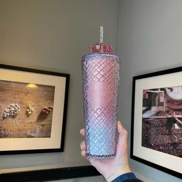 

2022 starbucks cup valentine's day shining crown plastic straw water cup 710ml