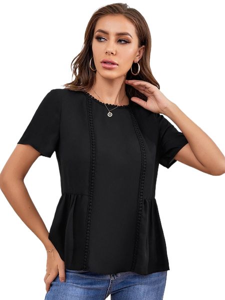 

guipure l.ace detail keyhole back peplum hem b.louse v4j2#, White