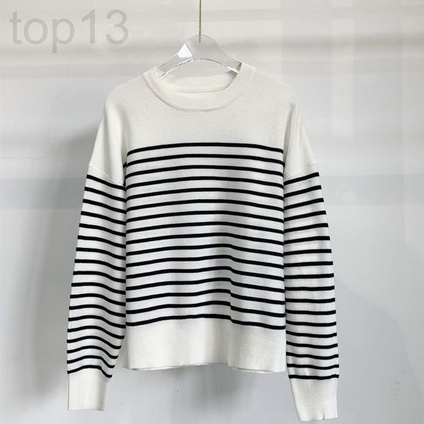 

women's knits & tees designer ic xiaohe 22 spring new fine cotton round neck black and white stripe sweater long sleeve pullover sweate