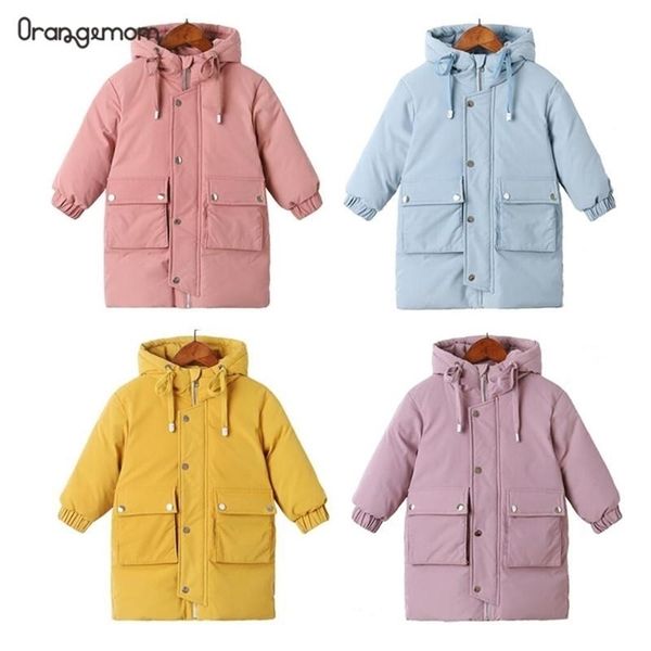 Casacos quentes roupas de inverno roupas compridas casaco de baixo para crianças coreanas jaqueta com capuz grossa meninos meninas nexo jaqueta de inverno infantil parka lj201128