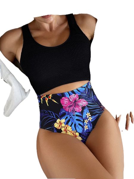 

floral textured cut-out one piece swimsuit 61hy#, White;black
