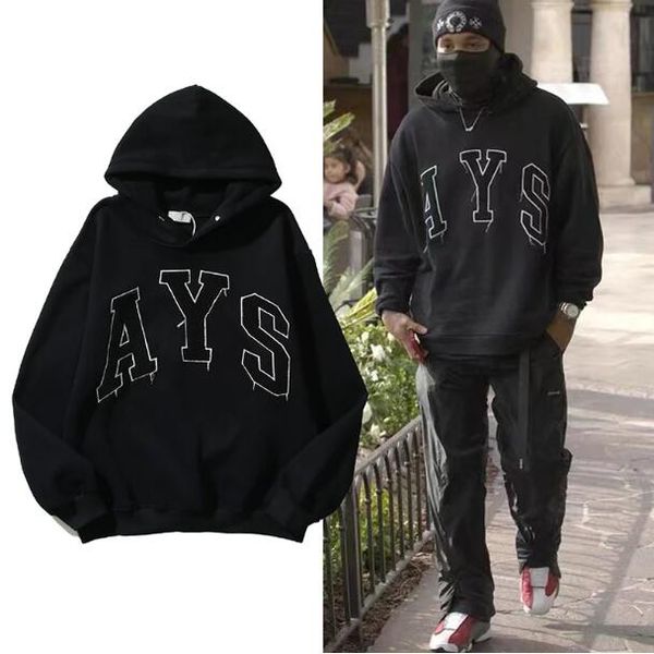 

letter embroidery hooded fleece mens hoodies pockets patchwork pullover hip hop loose sweatshirts, Black;brown