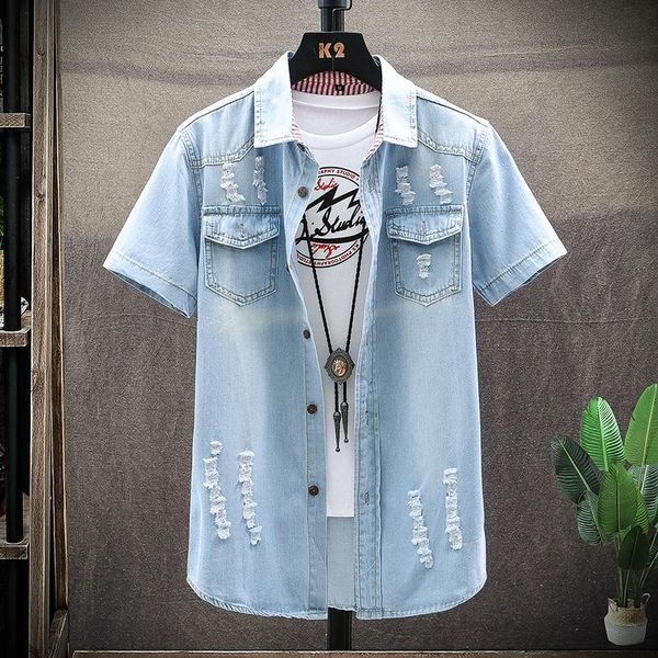 Camicie casual da uomo Summer Wash Charm Jeans Camicia da uomo a maniche corte Denim Wear Giacca bianca Vestiti da cowboy