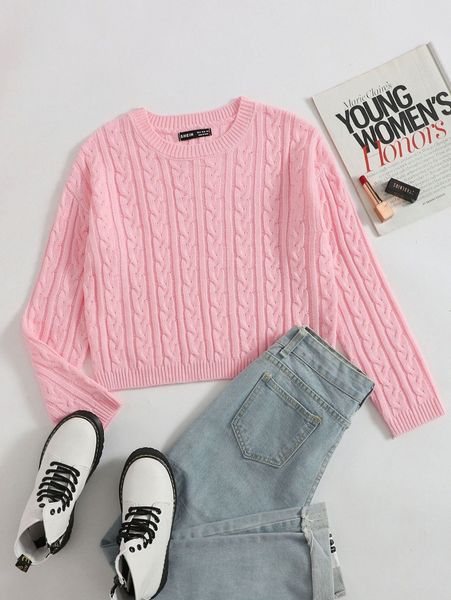 

drop shoulder cable knit sweater s4qb#, White;black