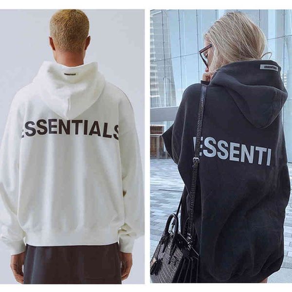 

men double thread essetialss reflective men's and women's loose clothes hoodie coat lovers wear fashion hip hop sweatshirt couples, Black