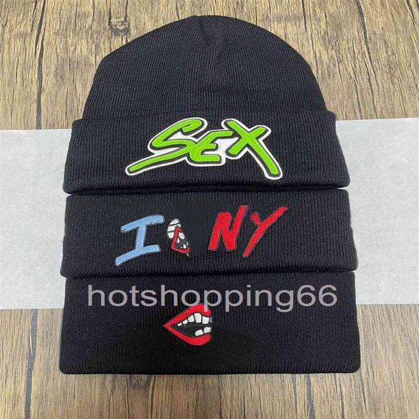 

2022crow knitted hat in winter female records matty boy embroidered patchwork cold hat malec180t, Blue;gray