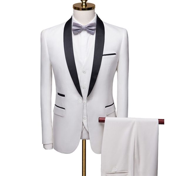 

men autumn wedding party three pieces jacket trousers set large size 5xl 6xl male blazer coat pants vest fashion slim fit suit 220704, White;black