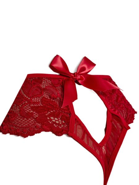 

floral lace bow back panty h40r#, Black;red