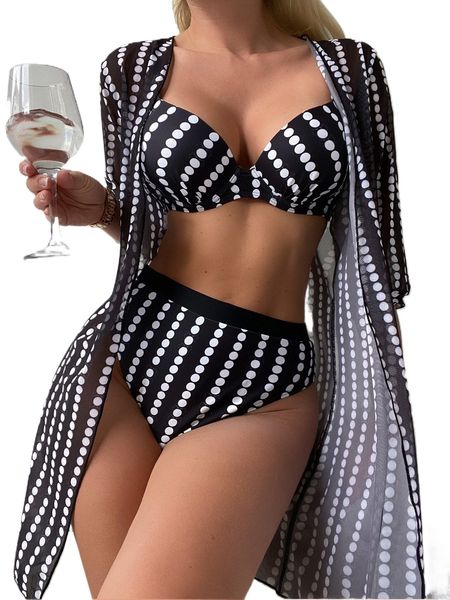 

3pack polka dot push up high waist bikini swimsuit z7ax#, White;black