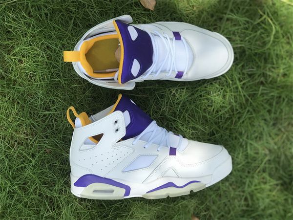 

authentic men 6 6s basketball shoes club 91 lakers white court purple university gold sneakers mens trainers, Red;white