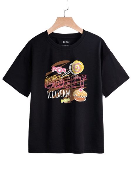 

cartoon & letter graphic tee b3kx#, White