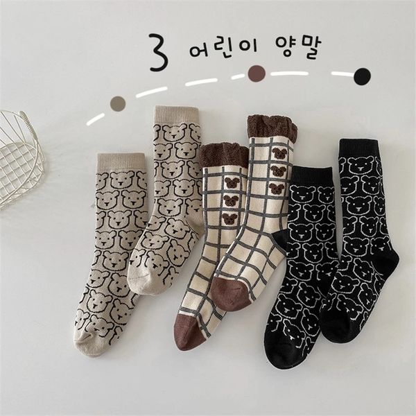 As meias infantis de Milancel Bear Pattern Socks Girl Girl Boy Bear Sock 3 Pares muito 220611