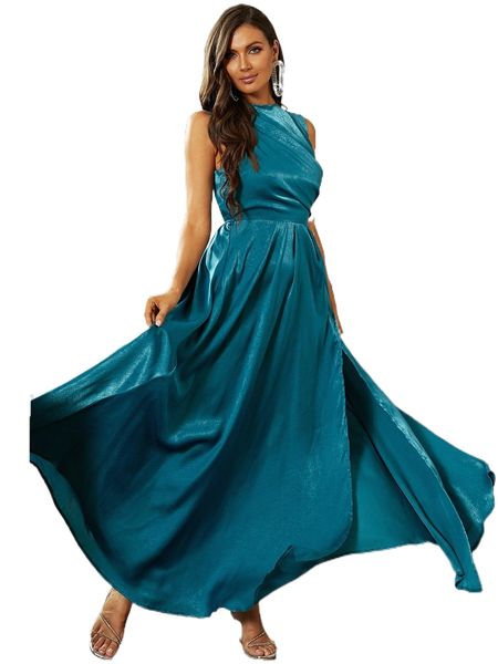 

missord keyhole back split thigh satin formal dress r2pb#, Black;gray