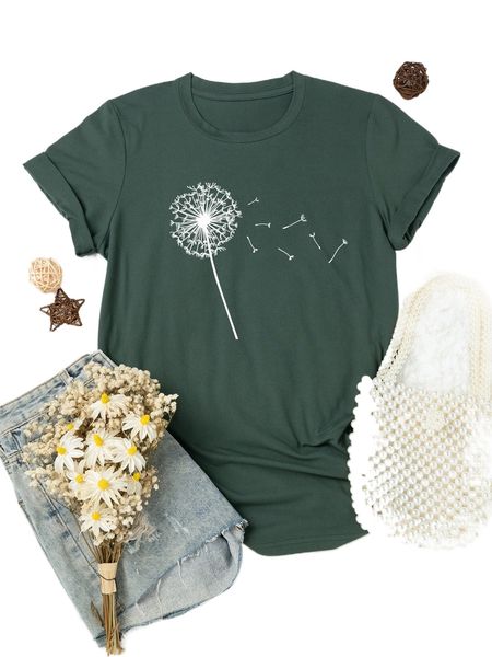 

plus dandelion print tee d1pu#, Black