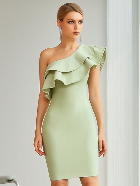 

adyce one shoulder two layered ruffle bandage dress y006#, Black;gray