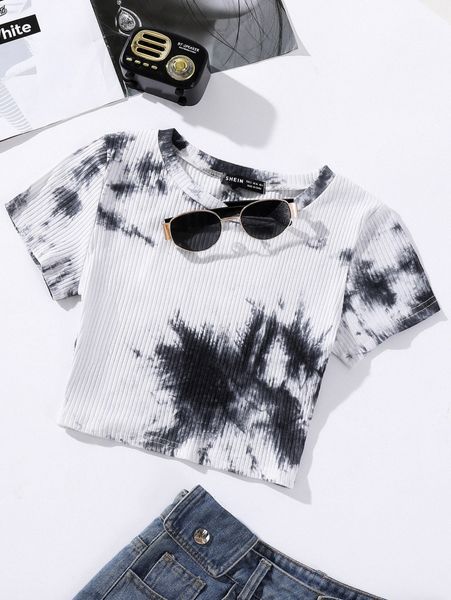 

tie dye rib-knit crop tee 753e#, White