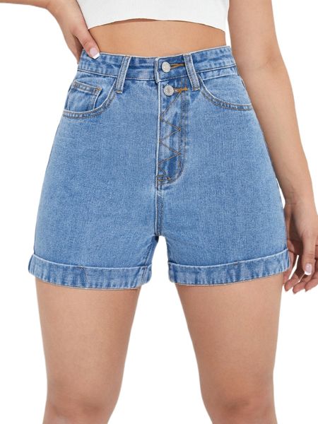 

zipper fly cuffed hem denim shorts e7nx#, White;black