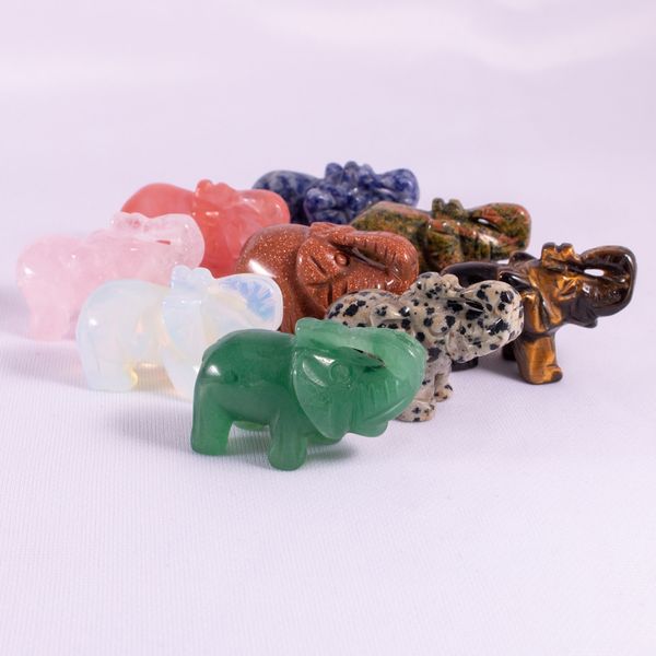 Ornamenti in pietra di cristallo naturale Elefante da 1,5 pollici Chakra intagliato Reiki Guarigione Quarzo Minerale Tumbled Pietre preziose Decorazioni per la casa a mano