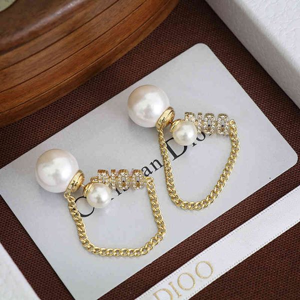 

pearl stud chain tassel hanging earrings style earrings, Golden
