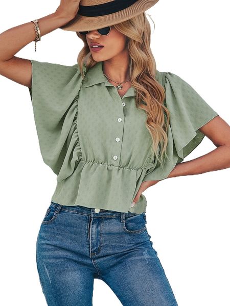 

flutter sleeve peplum blouse x17g#, White