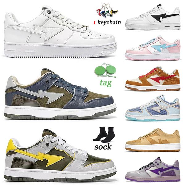 

selling bapestas designer mens women casual shoes baped sk8 sta triple white pastel pink wheat red union purple dark green brown ivory sport, Black