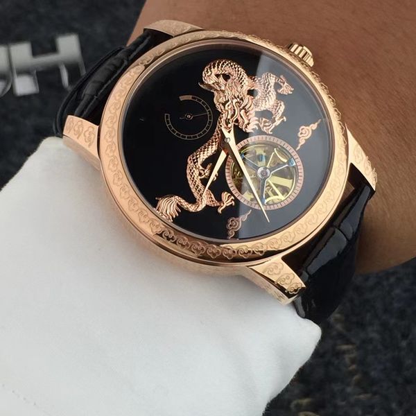 

men's fashion fully automatic mechanical watch business 44mm 316l stainless steel bezel leather strap snap buckle crystal glass mirror, Slivery;brown