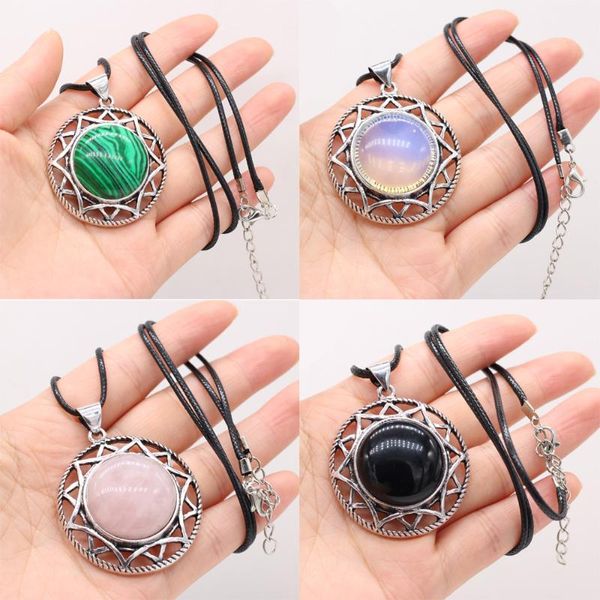 Anhänger Halsketten Natürliche Stein Halskette Runde Form Kristall Opal Malachit Mode Reiki Heilen Stamm Schmuck GeschenkAnhänger