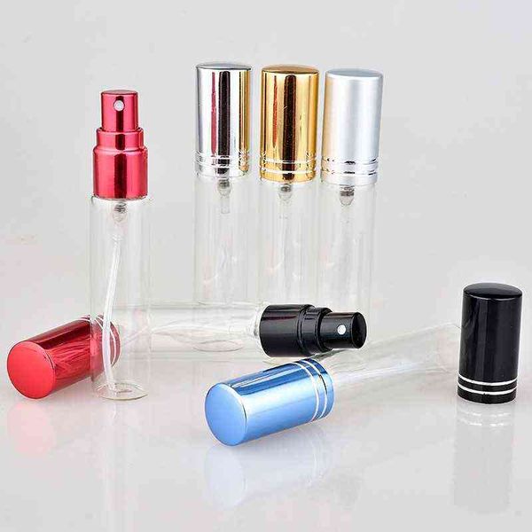

10pc 5ml 10ml 15ml transparent thin glass spray bottle sample glass vials portable mini atomizer gold sil y220428