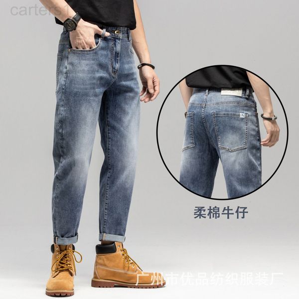 

men's jeans designer small straight jeans men's washing simple and comfortable elastic trendy br fashion versatile spring summer l, Blue