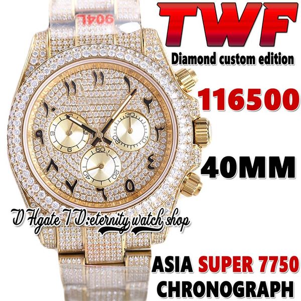 

2022 twf v3 cf116508 eta 7750 sa7750 chronograph automatic mens watch jh116595 diamond arabic dial 904l stainless iced out diamonds gold bra, Slivery;brown