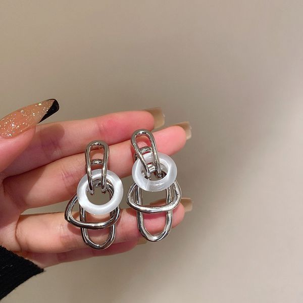 

925 silver needle geometric opal earrings metal circle winding eardrops korean ins cold style graceful earrings female, Golden
