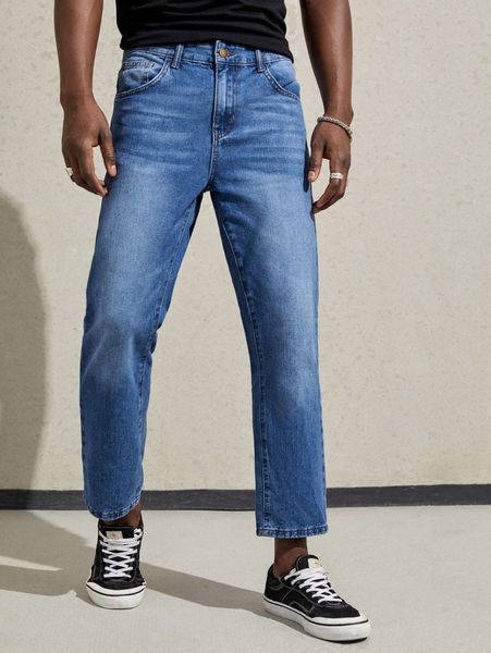 

men slant pocket straight leg jeans q0nl#, Blue