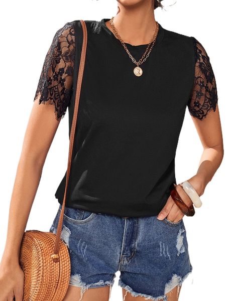 

solid contrast lace tee h5mx#, White