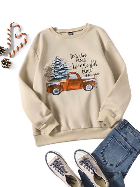 

christmas print sweatshirt g90l#, Black