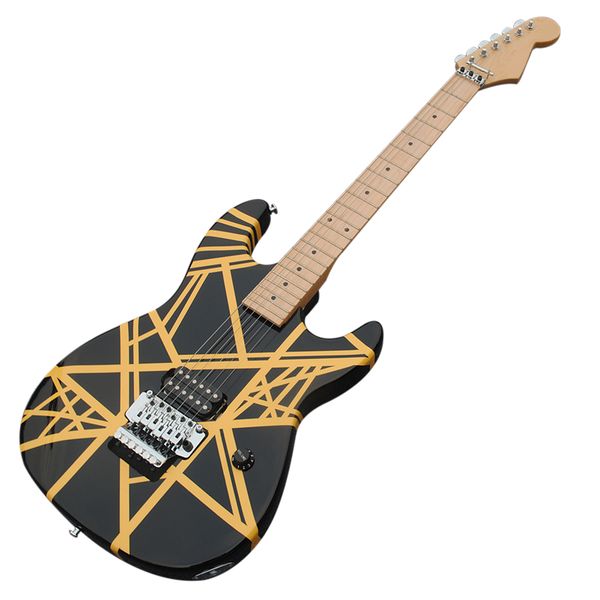 

6 strings black electric guitar with floyd rose maple fretboard