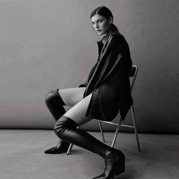 

boots 2022 new autumn winter stretch socks side zipper be thick high heel over-the-knee long denim skinny 220719, Black