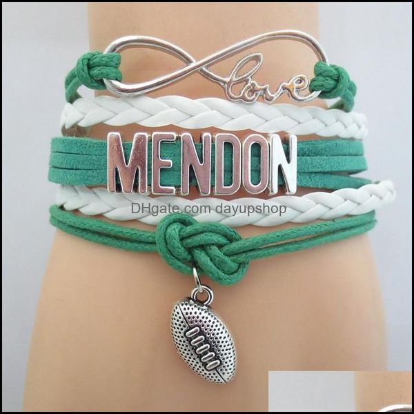 

charm bracelets jewelry infinity love mendon team bracelet green white football sports friendship gifts 216 drop del dhsnd, Golden;silver
