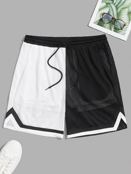 

men two tone striped trim shorts o95x#, White;black