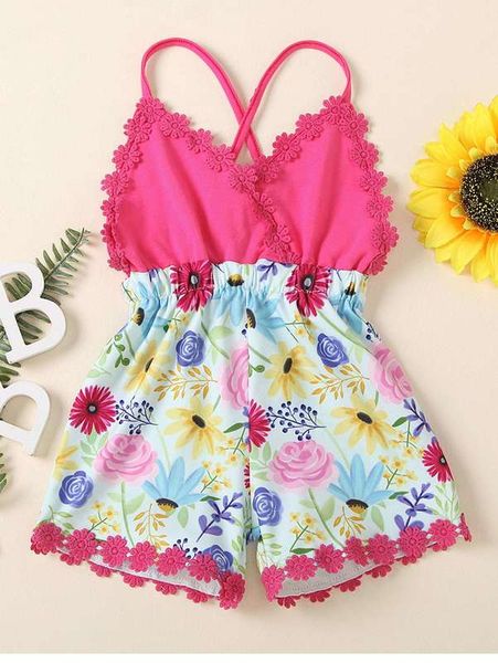 

toddler girls floral print appliques cami romper she, Blue