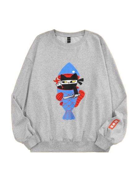 

x ppmid cartoon graphic drop shoulder sweatshirt s6su#, Black