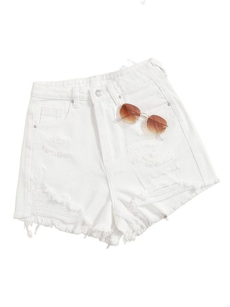

ripped raw hem denim shorts 328u#, White;black