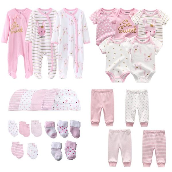 Conjuntos de roupas 0-3-6 meses nascido menina rosa conjunto 27pcs macacão bodysuits calças chapéu luvas meias bebê menino algodão roupas terno infantil nascimento presentec